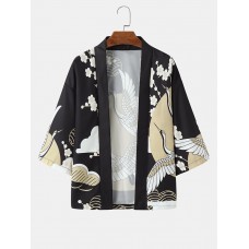 Mens Crane   Floral Graphic Front Open Luxury Kimonos