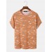 Men Cotton Allover Fish Print Round Neck Short Sleeve Leisure T  Shirts