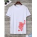 Men Dragon   Japanese Letter Print Round Neck Short Sleeve Casual T  Shirts