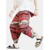 Mens Ethnic Style Print Drawdtring Asymmetrical Harem Pants