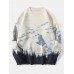 Men Landscape Mountain Drop Shoulder Loose Pullover Knitted Sweaters