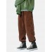 Mens Solid Color Multi Pocket Mid Waist Drawstring Cargo Pants